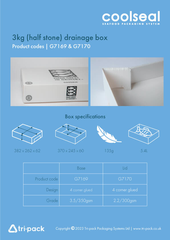 CoolSeal promotional flyer with dimensions - 3kg Drainage Box