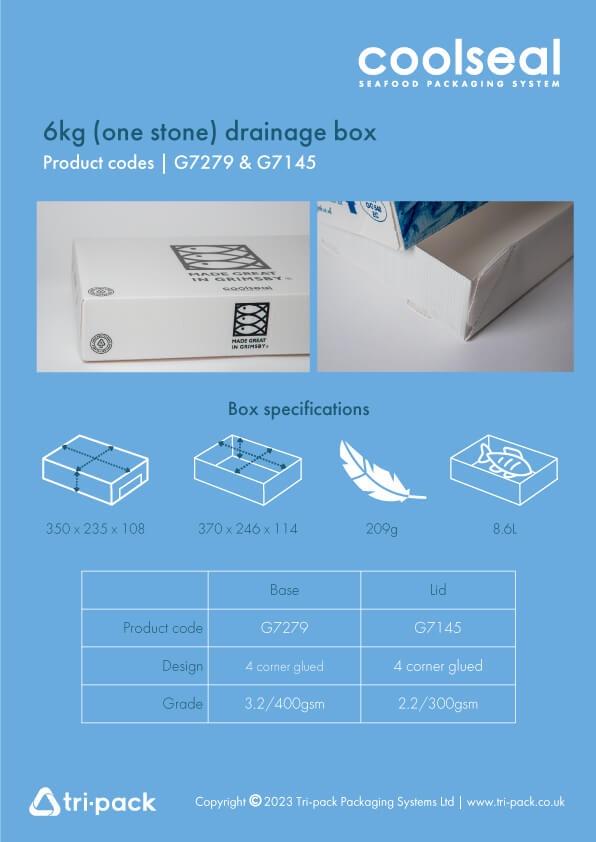 CoolSeal promotional flyer with dimensions - 6kg drainage box