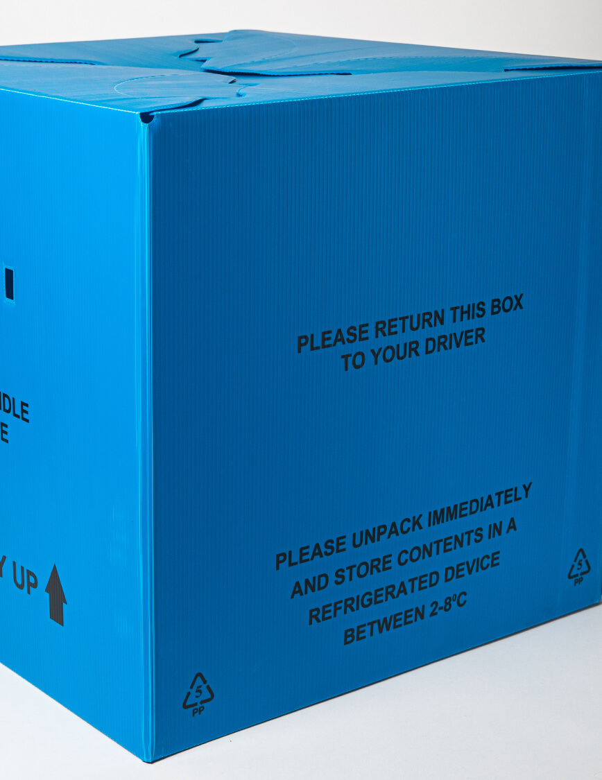 Reusable container manufactured by Tri Pack.
